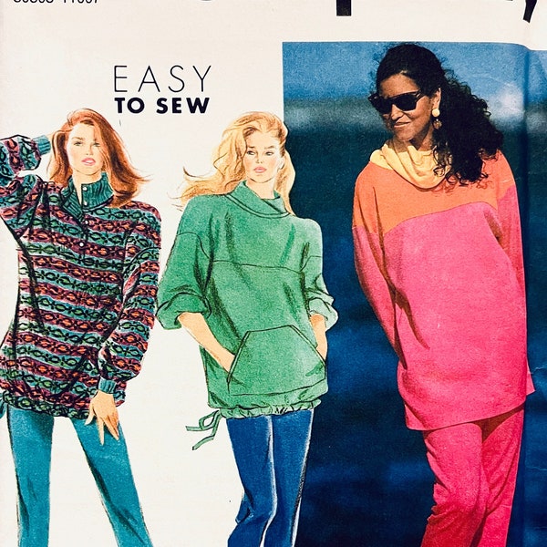 Vintage 1990s Simplicity 7447 Pullover tunic and Skinny pull-on pants Easy to Sew Women's Sewing Patterns Petite Sm Med Large XL XXL UNCuT