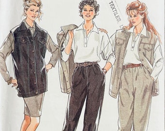 Pantalones, chaqueta, falda y top con cintura elástica, fáciles de coser, de la década de 1990, New Look 6111, tallas 8-18, sin cortar. Patrones de costura vintage para mujer.