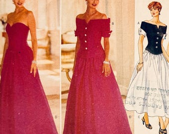 1990s Vintage Butterick 4338 Cocktail Dress, Wedding Dress, Bridal Gown, Evening Gown Pattern UNCuT Womens Sewing Patterns Size 6 8 10 12