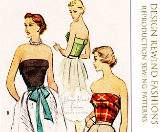 1950s Vintage Sewing Pattern 50s Classic Strapless & Fitted Evening Blouse Top with Cuff 34" Bust Womens Sewing Patterns Reproduction M8271
