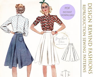 Instant Download PDF Vintage 1930s Button Front Blouse & Culotte Pants Pattern 30s Womens 32" Bust 32b Womens Sewing Patterns Reproduction