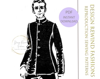Instant Download Vintage 1960s Men&#39;s Nehru Style Jacket Shirt Pattern 60s Coat Pattern 40&quot; Chest Mens Sewing Patterns Reproduction Repro PDF