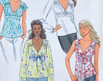 2000s Butterick Deep V-Neck Blouse Sewing Pattern, Sizes 6-12 UNCUT