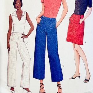 2000s Vintage VOGUE 7546 Pants & Skirt Pattern A-line skirt, straight leg pants, capri pants UNCuT Womens Sewing Patterns Size 6 8 10