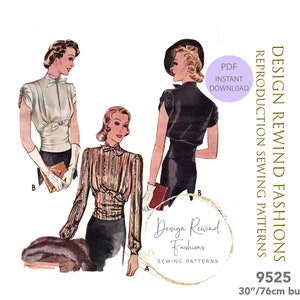 Instant Download PDF 1930s 30s Vintage Fitted Midriff Evening Cocktail Day Blouse Top Pattern 30&quot; Bust Womens Sewing Patterns Reproduction