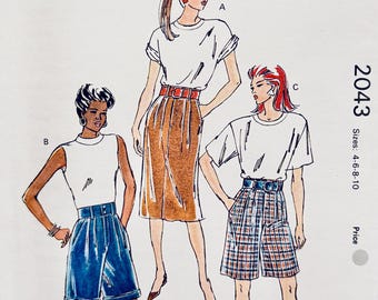 Vintage 1990s Kwik Sew 2043 Womens Bermuda Shorts and Skirt Sewing Pattern  Size 4 6 8 10 UNCUT