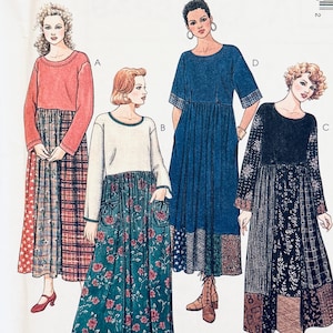 90s UNCUT Vintage McCalls 8463 Casual Comfortable Pullover Dress w/ Pockets Long Short Sleeves Size 12-14 Medium Petite-Able Sewing Patterns