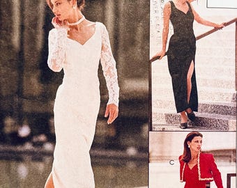1990s UNCUT Vintage McCalls 6779 Sleeveless Evening Gown Cocktail Dress with Bolero Jacket Party Dresses Size 4 6 8 Womens Sewing Patterns