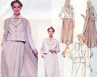 Vintage Vogue 1945 Sleeveless Coat Duster Jacket Blouse Skirt Bill Blass American Designer Bust 32.5 Size 10 Womens Sewing Patterns UNCuT