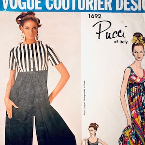 Vogue 1692 WIDE LEG Palazzo Pants JUMPSUIT Pattern & Bolero Jacket Pucci Vogue Couturier Bust 34 Size 14 Womens Sewing Patterns
