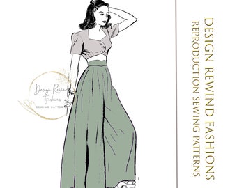 Vintage 1930s 1940s High Waist Pants & Crop Top Sewing Pattern High Waisted Palazzo Pants 36 Bust 39 Hip Womens Sewing Patterns Reproduction