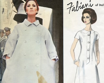 Molde de costura vintage Vogue 1577, casaco e vestido de abotoamento duplo, década de 1960 - Fabiani Vogue Couturier - Busto 32 / Tamanho 12 (sem cortes)