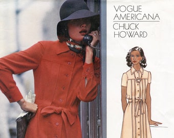 VOGUE 2934 DRESS PATTERN Pleated Front Buttoned Dress ShirtDress Chuck Howard Vogue Americana Bust 31.5 Size 8 UNCuT Womens Sewing Patterns