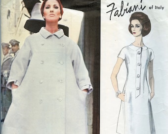 1960s Vintage VOGUE 1577 Double Breasted Tent Coat & Dress Sewing Pattern Fabiani Vogue Couturier - Bust 31 / Size 10 +Label