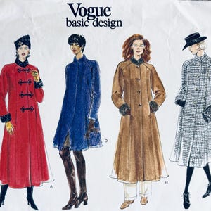 Patrón de costura de abrigo acampanado Vogue 1665 vintage de los años 90 - Busto 36 38 40 / Talla 14 16 18 SIN CORTAR