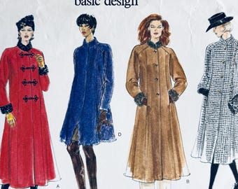 1990s Vintage Vogue 1665 Flared Coat Sewing Pattern - Bust 36 38 40 / Size 14 16 18 UNCUT