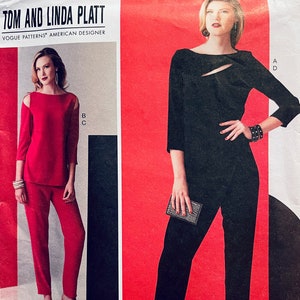 Vogue 1570 Top and Fitted Pants Asymmetrical Hem, Open Shoulder Vogue American Designer Tom & Linda PLATT Size 6 8 10 12 14 UNCUT
