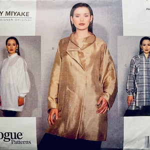 Vintage Vogue 2922 Issey Miyake TOP TUNIC Pattern Button Front or Pullover Long Sleeves Tunic UNCuT Womens Sewing Patterns Size 6 8 10