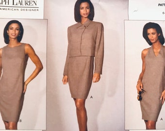 Vogue 2893 DRESS & JACKET Pattern Sleeveless Halter Dress Pattern Size 6 8 10 Bust 30 31 32 33 UNCuT Ralph Lauren Womens Sewing Patterns