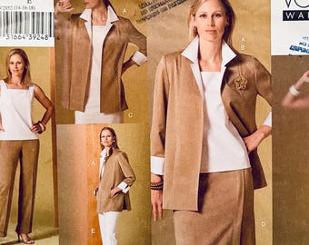 2000s Vintage Vogue 2852 Wardrobe Pattern Jacket Pants Skirt, Sleeveless Top Dress Size 14 16 18 UNCuT Misses, Misses Petite Sewing Pattern