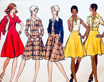 Patrón de costura para vestido y chaqueta Vogue 2823, años 70, talla 8, busto 31,5, sin cortar.