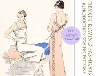 Instant Download Vintage 1930s Wrap Slip Pattern 30s Lingerie Negligee Wrap Slip Dress 42 Bust 42b Sewing Patterns Reproduction Repro PDF