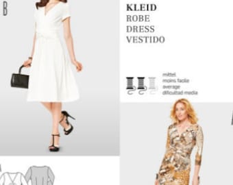 BURDA 7082 DRESS PATTERN Wrap Bodice V-Neck Dress Pattern Fit & Flare or Body Con Dress Size 10 - 20 UNCuT Womens Sewing Patterns