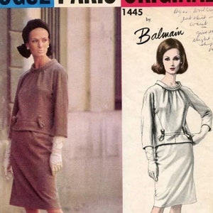 Balmain 1960s Vintage Vogue 1445 Top & Skirt Sewing Pattern Vogue Paris Original - 31 Bust / Size 10 UNCUT