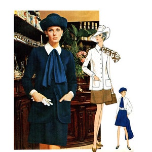 VOGUE 2195 JUPE chemisier des années 1960 motif Vogue costume veste Vogue Paris Original Yves Saint Laurent Womens patrons de couture buste 32,5 taille 10