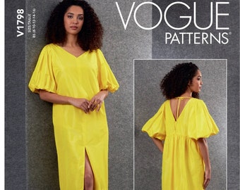 Vogue 1798 110870 DRESS Sewing Pattern Very Loose Fitting Dress with Short Puff Sleeves Size 8 10 12 14 16 UNCuT Womens Sewing Patterns