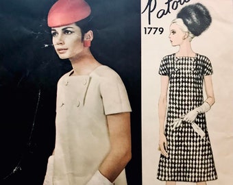 Patrón de costura vintage de los años 60 para vestido Vogue 1779 - Vestido de manga corta - Diseñador original Patou Vogue Paris - Busto 32 / Talla 12