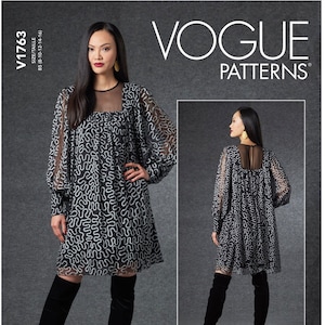 Vogue 1763 Misses&#39; SPECIAL OCCASION DRESS Pattern Long Sleeves Loose Fitting Dress Pattern Size 16 18 20 22 24 UNCuT Womens Sewing Patterns