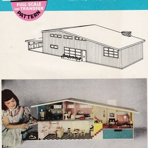 Poppenhuisplannen halverwege de eeuw split-level poppenhuis Betsy McCall Eames-stijl poppenhuis McCalls 150 ÉÉN DOORLOPEND VEL *Reproductie*