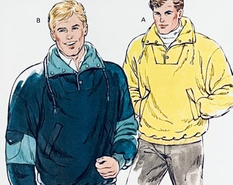 Cartamodello vintage anni '80 Kwik Sew 1726 per giacca a vento da uomo, vestibilità ampia, taglie S, M, L, XL, circonferenza torace 34-48, cartamodello per adulti non tagliato.