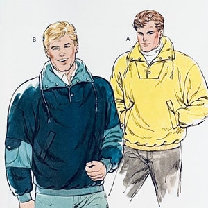 1980s Vintage Kwik Sew 1726 Mens Loose Fitting Pullover Windbreaker Jacket Pattern Size S M Lg XL Chest 34 - 48 UNCUT Adult Sewing Pattern