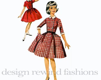 1950s GIRLS DRESS PATTERN Double Breasted Dress Fit & Flare Dress Butterick 9884 Vintage Girls Childrens Sewing Pattern Breast 28 Size 10