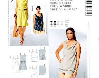 BURDA 7205 DRESS PATTERN Casual Shirt Blouse Top Drape Neckline Dress & Sleeveless Blouse Pattern Size 8 - 20  UNCuT Womens Sewing Patterns
