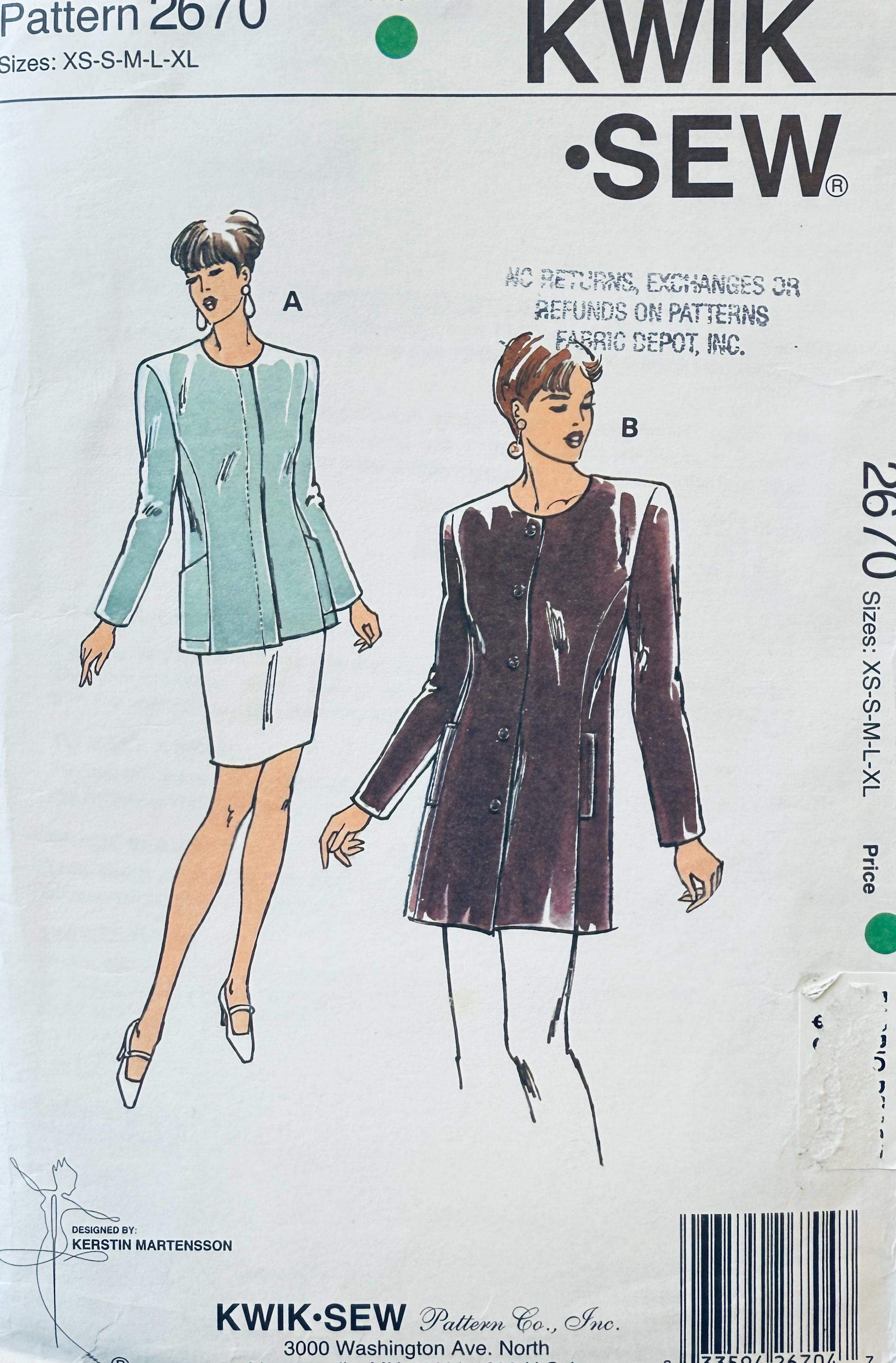 1980s Vintage Kwik Sew 2670 Collarless Jacket Sewing Pattern