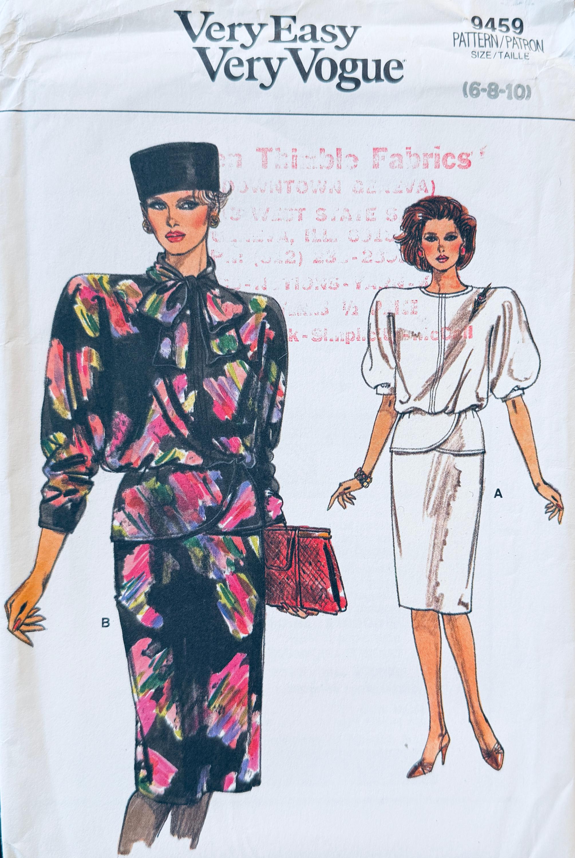 1980s Vogue 9459 Sewing Pattern, Blouson Top & Skirt, UNCUT - Etsy