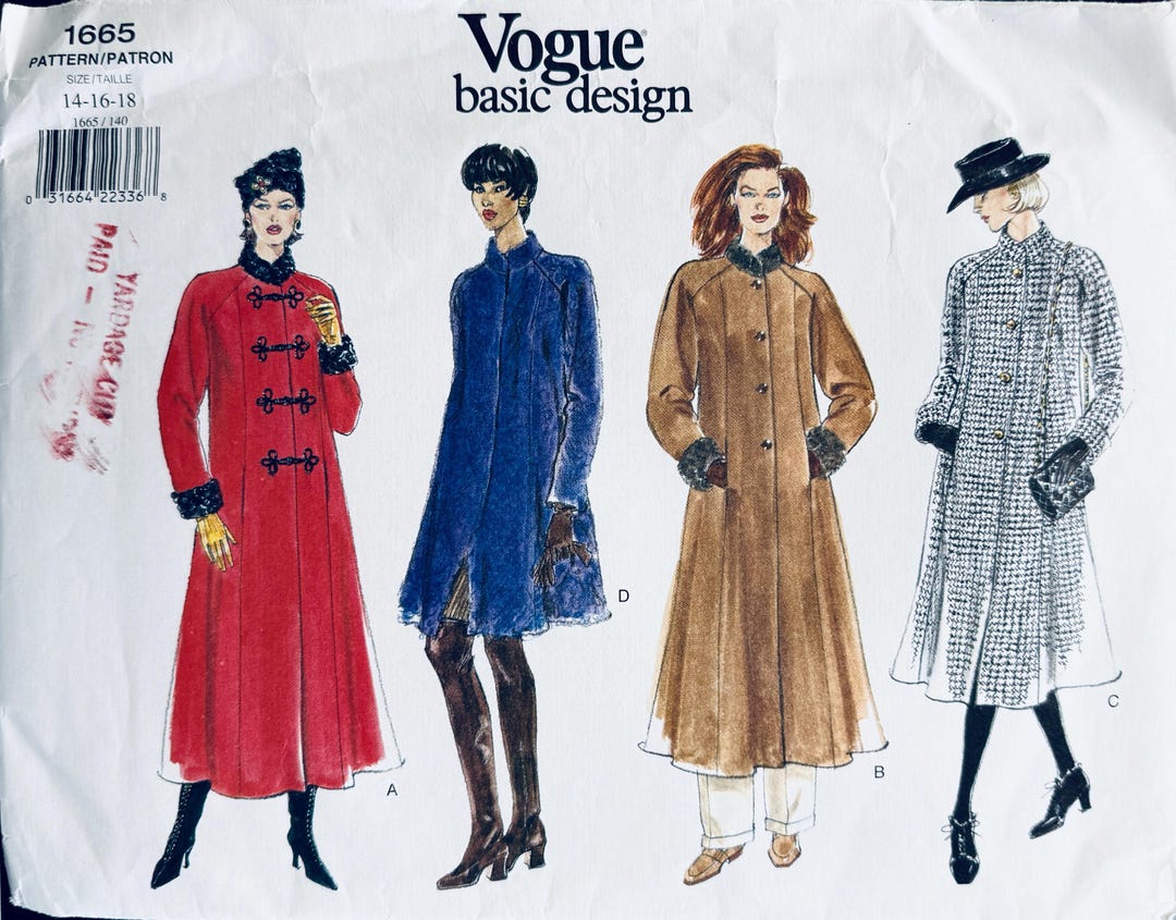 1990s Vintage Vogue 1665 Flared Coat Sewing Pattern - Bust 36 38