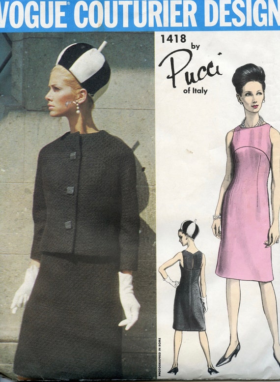 Vogue 1418 Jacket Dress Pattern Mod One Piece Sleeveless Etsy