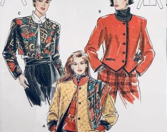 1990s Vintage BURDA 5018 Women's Jacket Sewing Pattern Bolero Style, Below Hip or Short Jackets, Size 10 - 20 UNCuT Easy to Sew