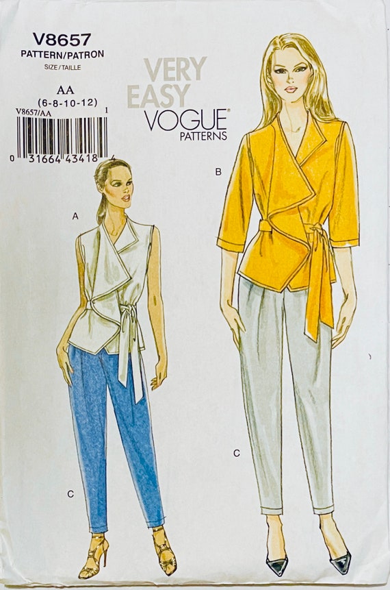 VOGUE 8657 Wrap Top, Belt & Tapered Pants Sewing Pattern - Very