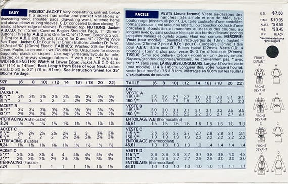 Uncut 1990s Vintage Butterick 5389 JACKET PATTERN Easy Sew