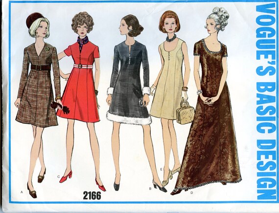 60s Vogue 2166 One Piece Dress Pattern Maxi Dress Evening Gown Etsy