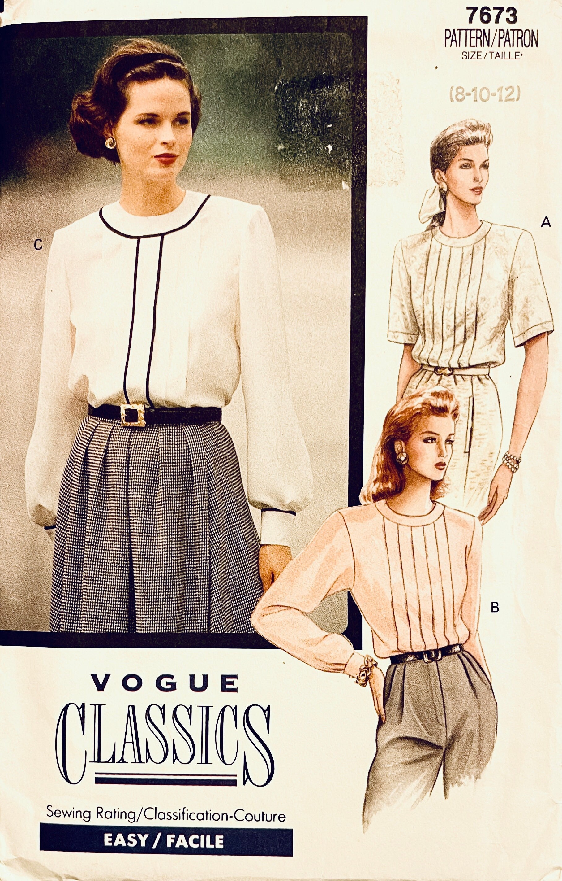 1980s Vintage Vogue 7673 Blouse Shirts Tops Patterns Uncut Bust 31