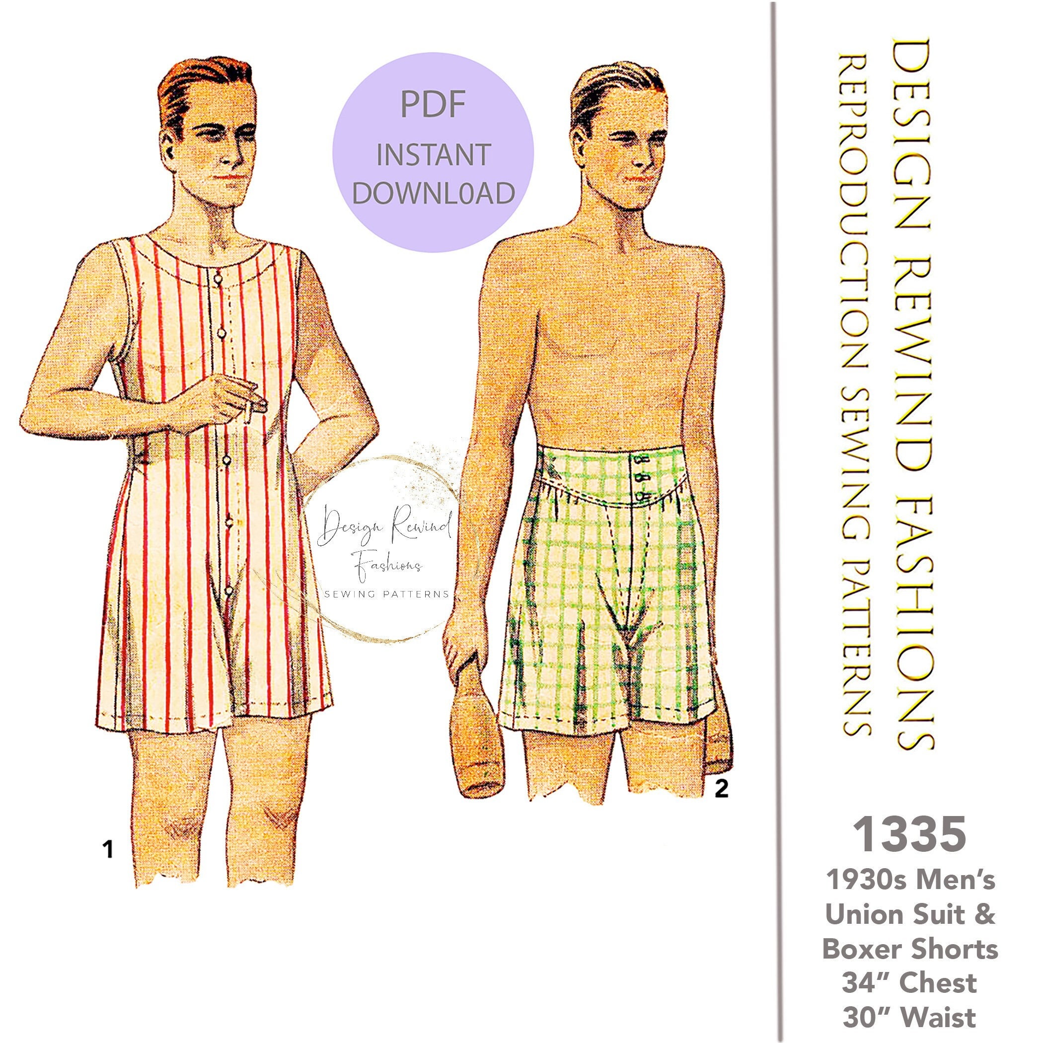 1950s Pattern Men's Boxer Shorts - Multi-sizes – Vintage Sewing Pattern  Company