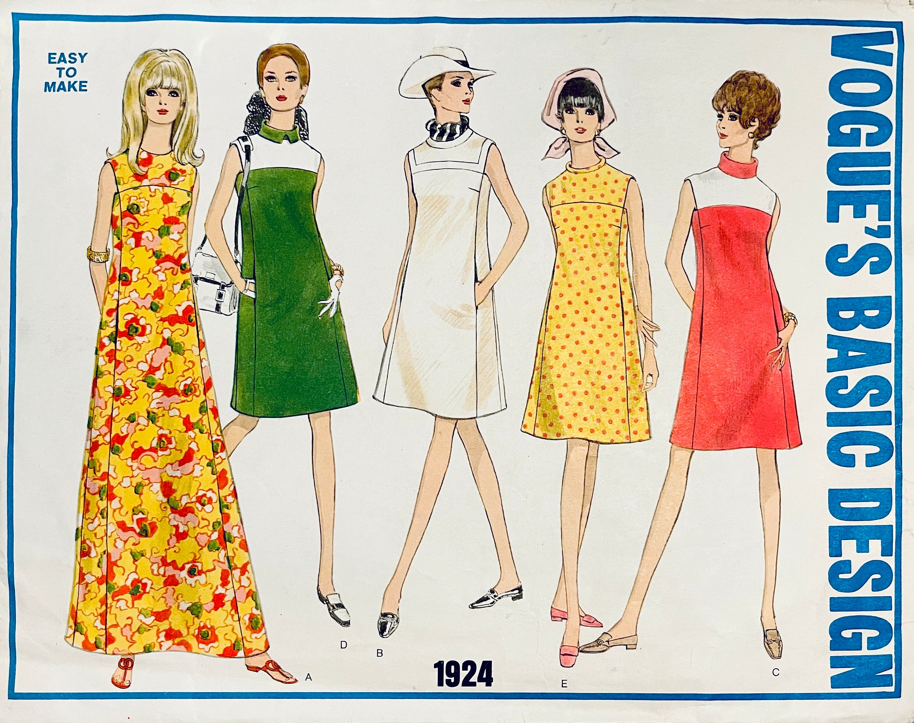 1960s Vintage Vogue 1924 One Piece Dress Pattern Maxi Evening Etsy