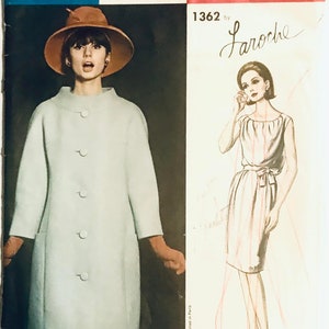 Vintage 1960s Vogue 1362 COAT & Grecian Style DRESS PATTERN Guy Laroche Vogue Paris Original Bust 34 Size 14 Womens Sewing Patterns - Rare