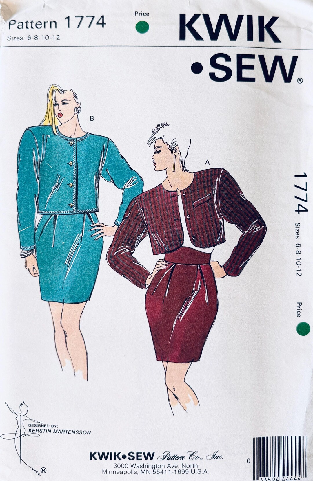 1990s Kwik Sew 1774 - Jacket & Skirt Sewing Pattern - Size 6, 8